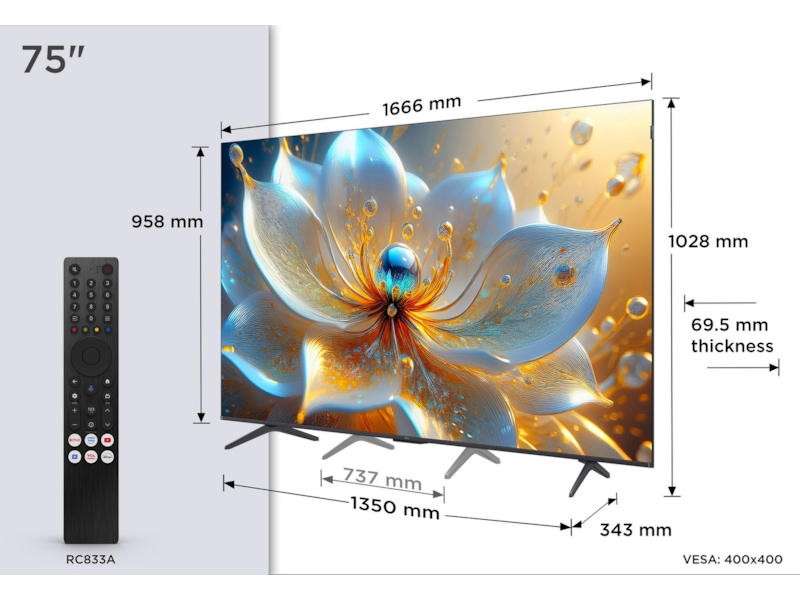 TCL 75" T8C 4K QLED Google TV (2025) -B-Grade Demo TV/projektor
