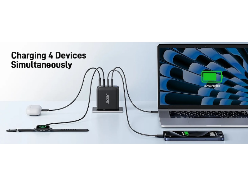 Acer 100W GaN PD-laddare med 4 portar Batteri og lader