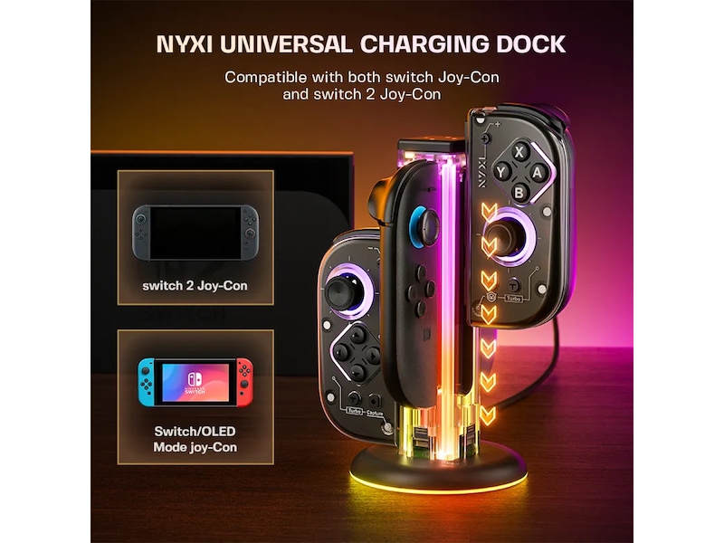 NYXI Zeus Nintendo Switch 1 & 2 ladestasjon Tilbehør til spillkonsoller