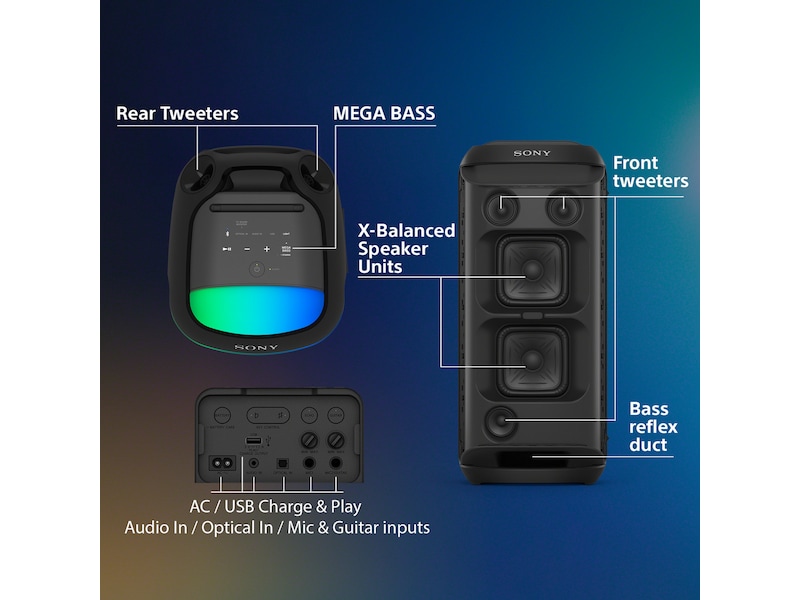 Sony SRS-XV800 Trådløs Høyttaler 2-pack (Sort) Trådløs / Bluetooth-høyttaler