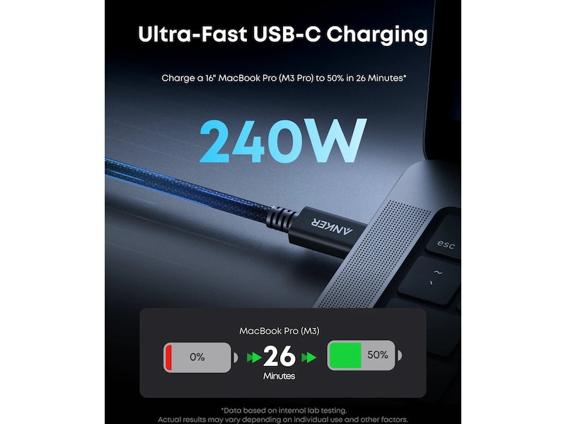Anker Prime 240W USB-C til Thunderbolt 5 kabel 0,5m (sort) USB-kabler