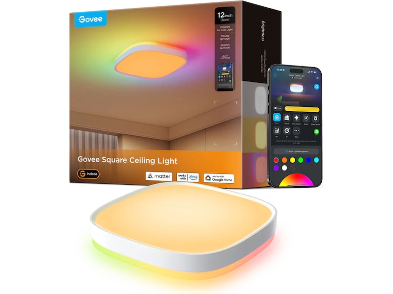 Govee 30cm RGBWW + RGBIC Smart firkantet taklampe Taklampe