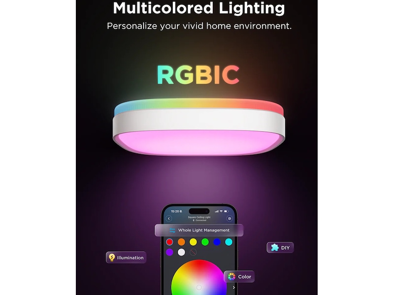 Govee 30cm RGBWW + RGBIC Smart firkantet taklampe Taklampe
