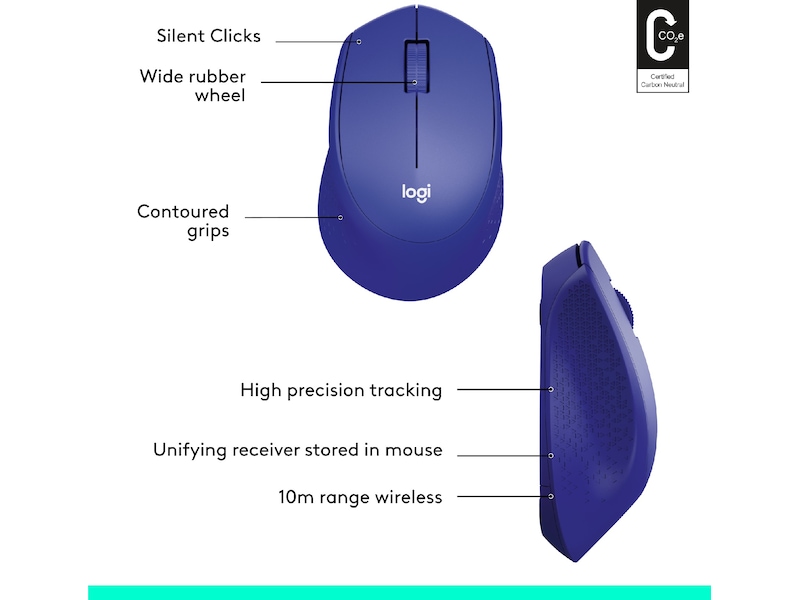 Logitech M330 Silent Plus Trådløs Blå Mus