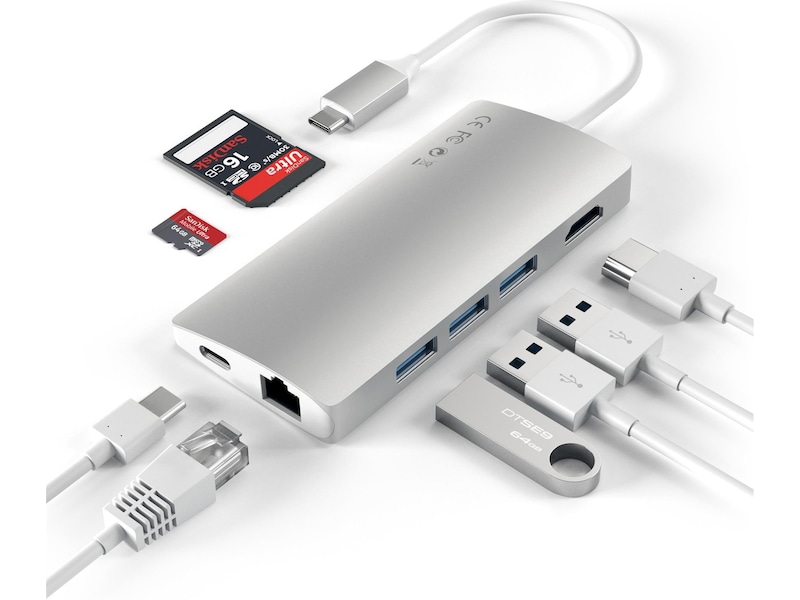 Satechi MultiPort 4K Docking V2 (sølv) Dockingstasjon & USB-HUB