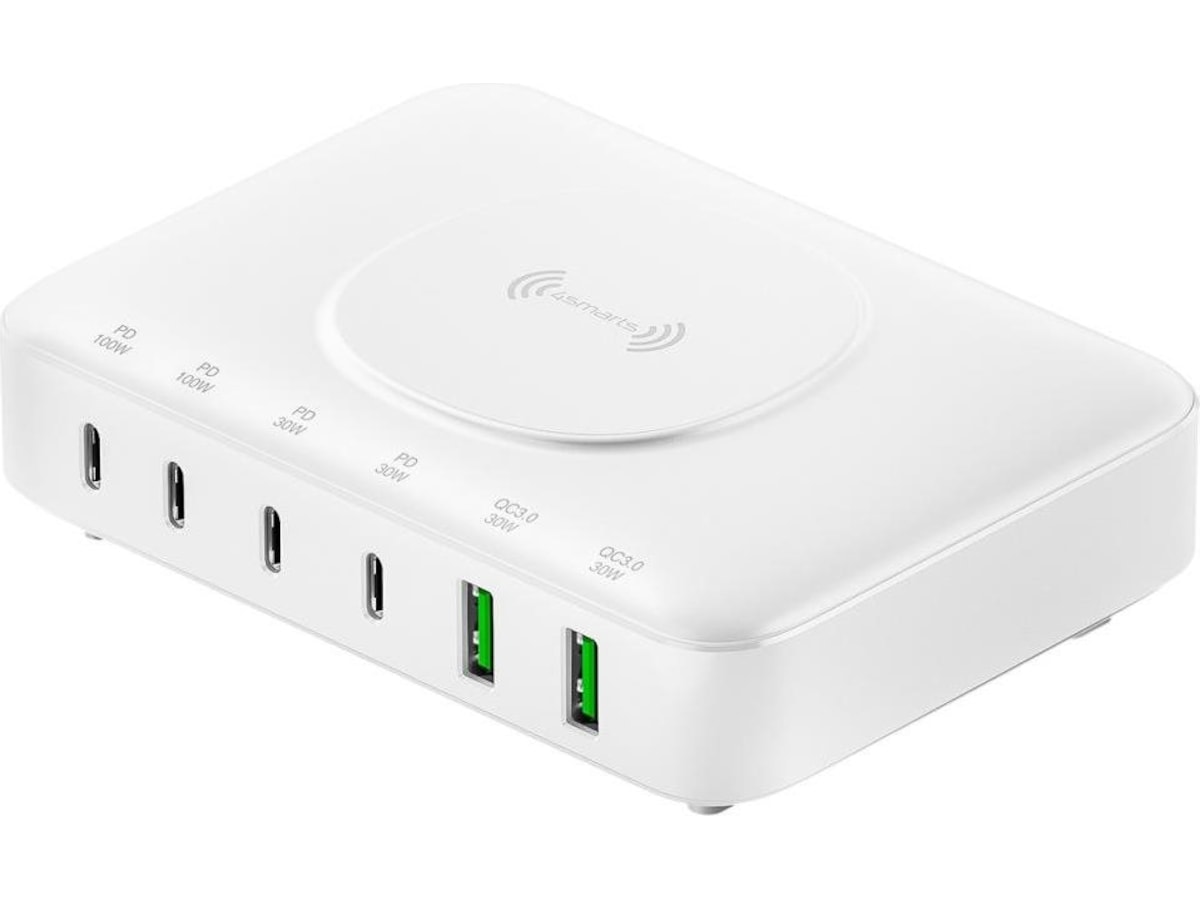 4smarts GaN 7-i-1 100W Trådløs ladestasjon (hvit) Handsfree