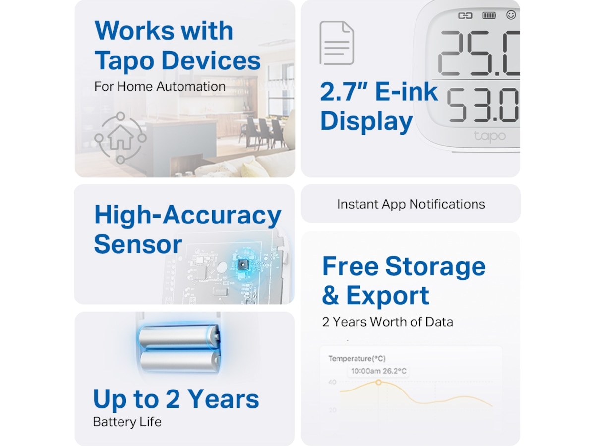 Tapo T315 V1.2 Smart temperatur- og fuktighetsmåler Sensorer