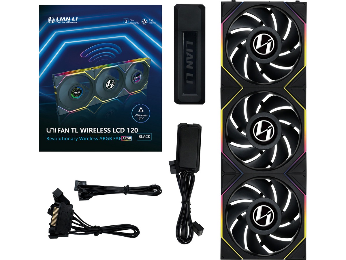Lian Li UNI FAN TL Wireless LCD Reverse 3pk (sort) Vifter