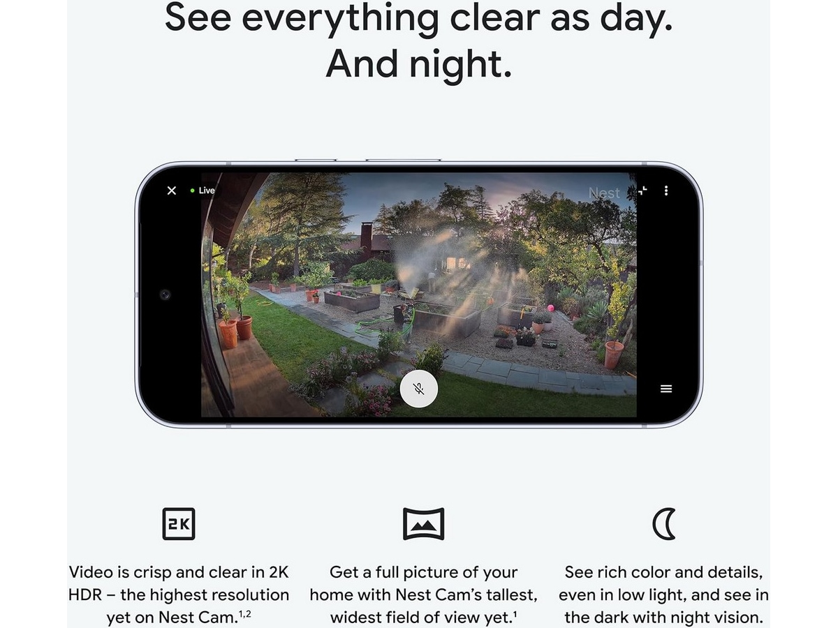Google Nest Cam utendørs 2. gen (med ledning, hvit) Overvåkningskameraer