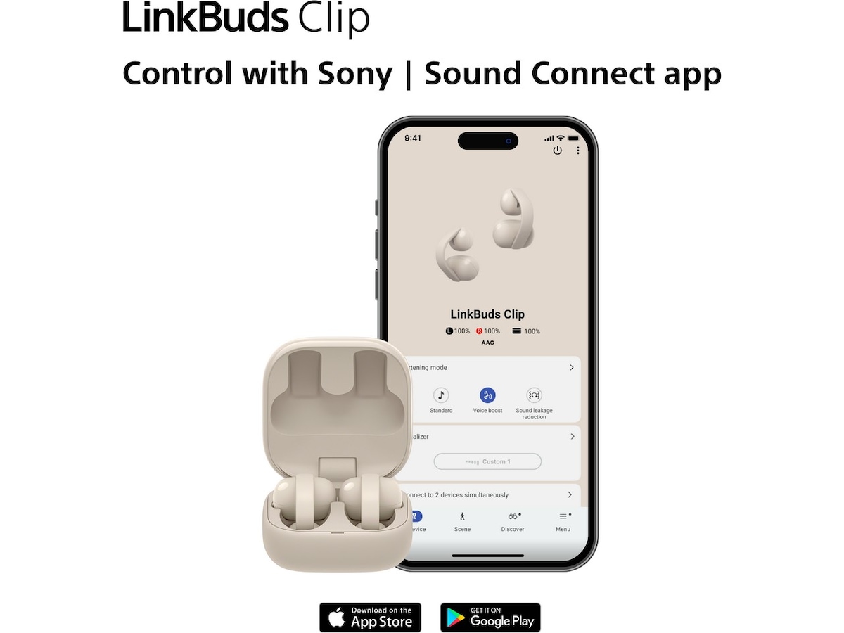Sony LinkBuds Clip åpne øretelefoner (gråbeige) Hodetelefoner
