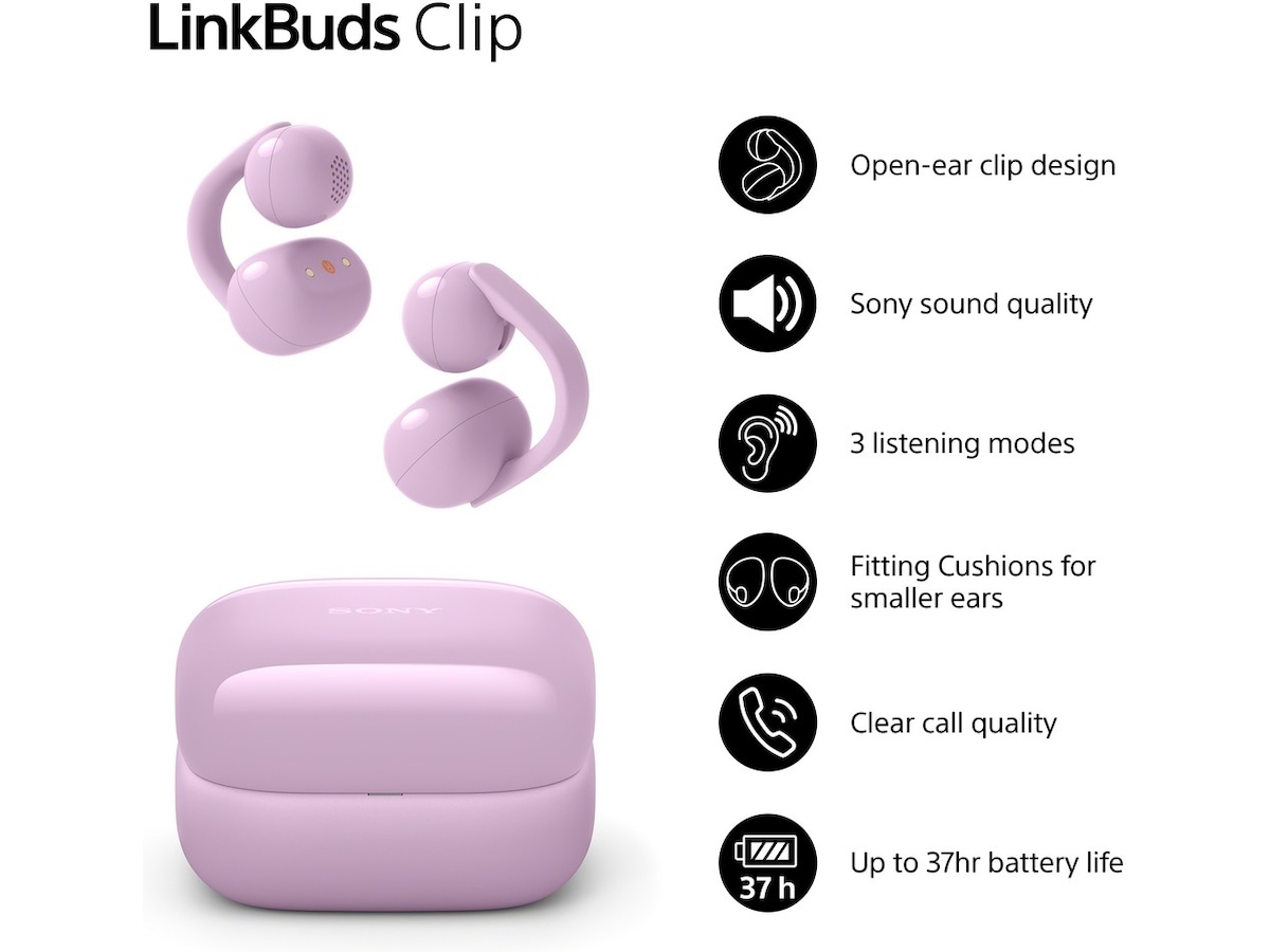 Sony LinkBuds Clip åpne øretelefoner (lavendel) Hodetelefoner