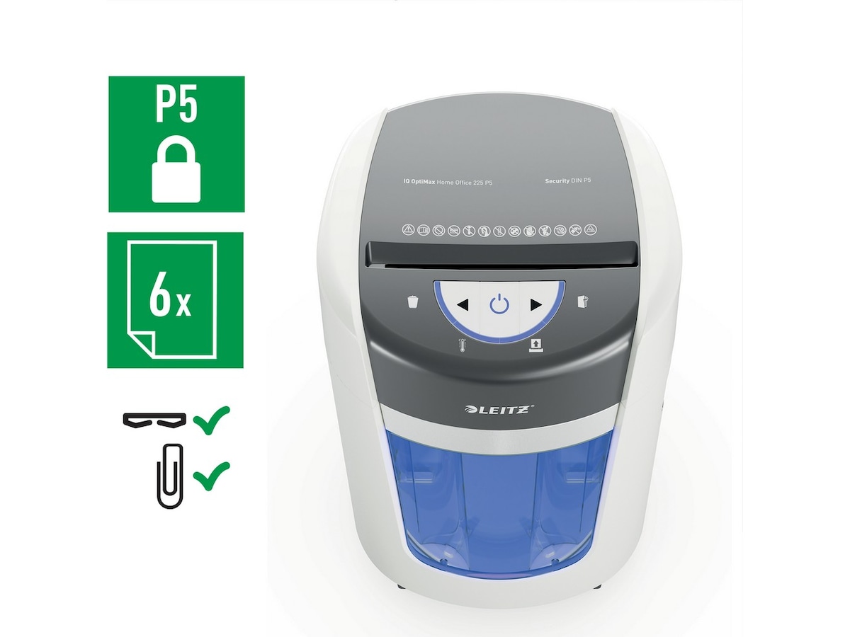 Leitz Makuleringsmaskin IQ OptiMax Home Office 225 Mikrokutt P5 Makuleringsmaskiner