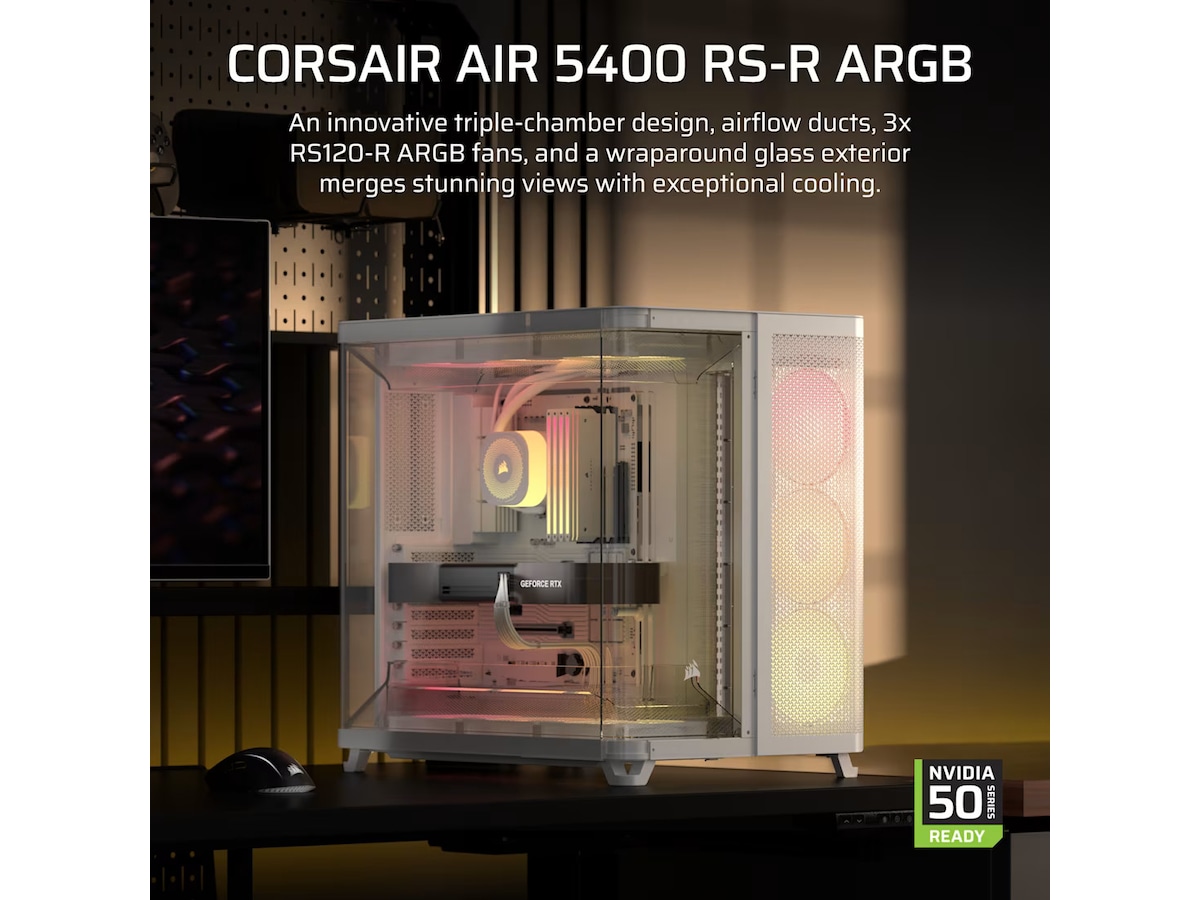 Corsair AIR 5400 RS-R ARGB Triple Chamber Mid Tower (hvit) Midi tower