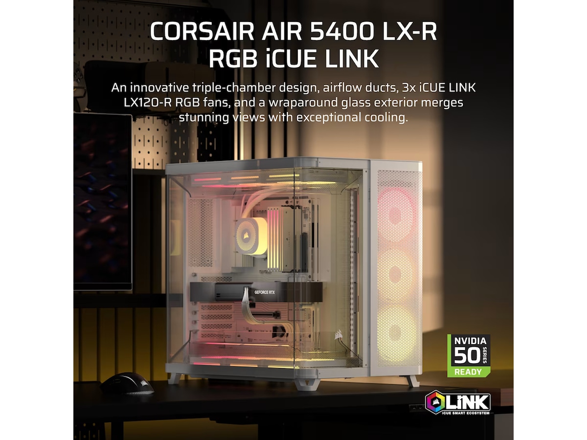 Corsair AIR 5400 LX-R RGB iCUE LINK Triple Chamber Mid Tower (hvit) Midi tower
