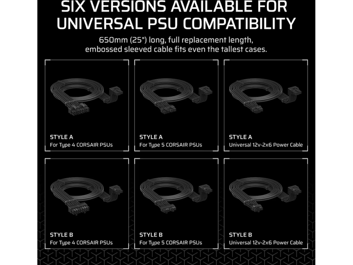 Corsair Type 5 PSU 90° 12V-2x6 Stil A Kabel Tilbehør