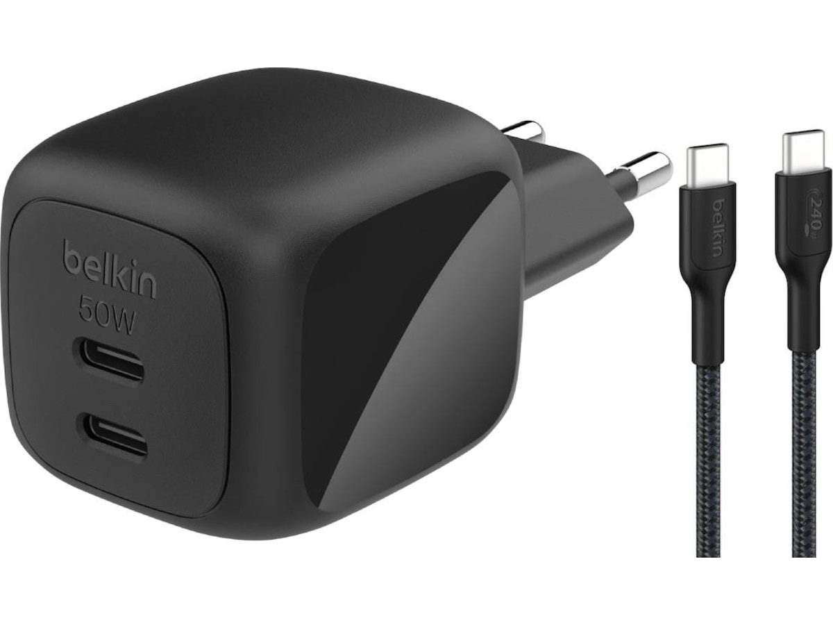 Belkin dual USB-C PD GaN vegglader (sort) Mobilladere