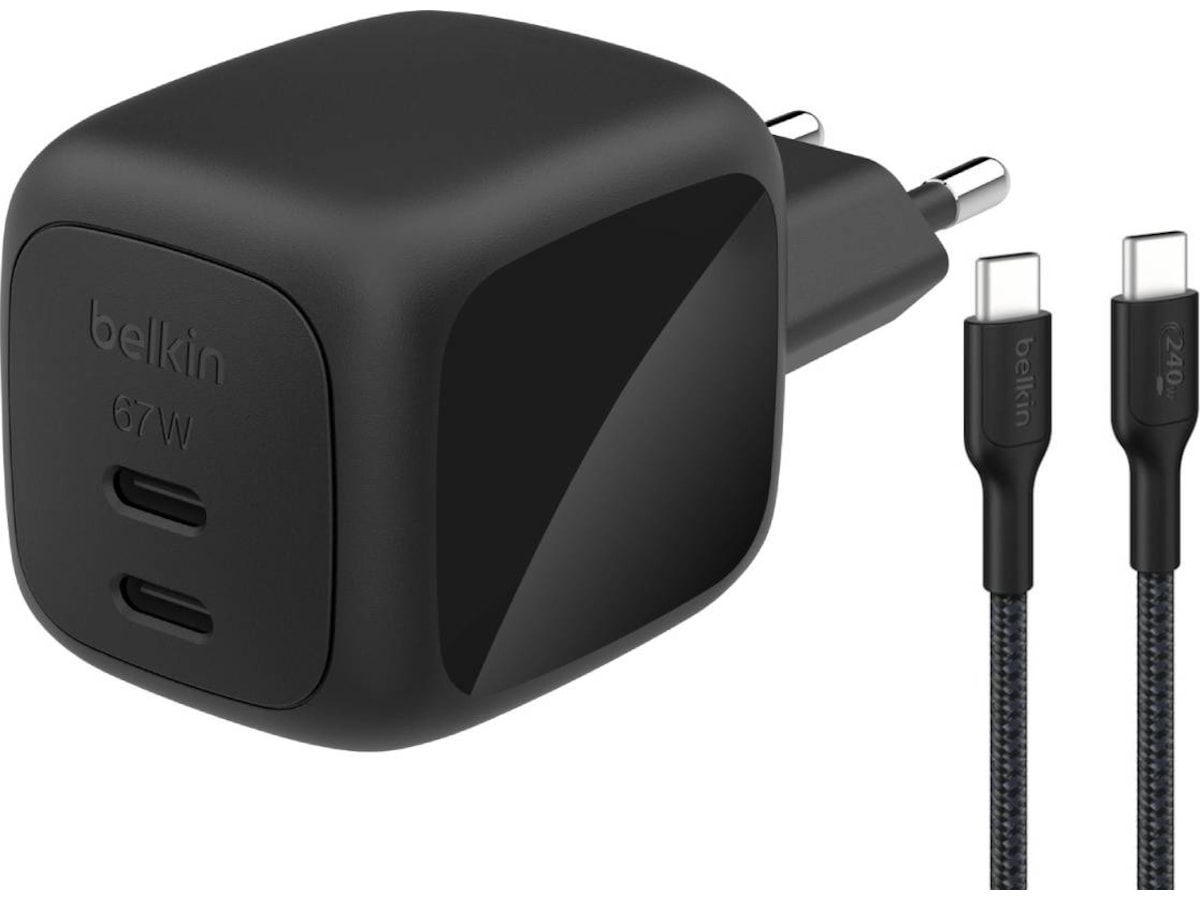Belkin 67W Dual USB-C PD Gan Vegglader (sort) Mobilladere