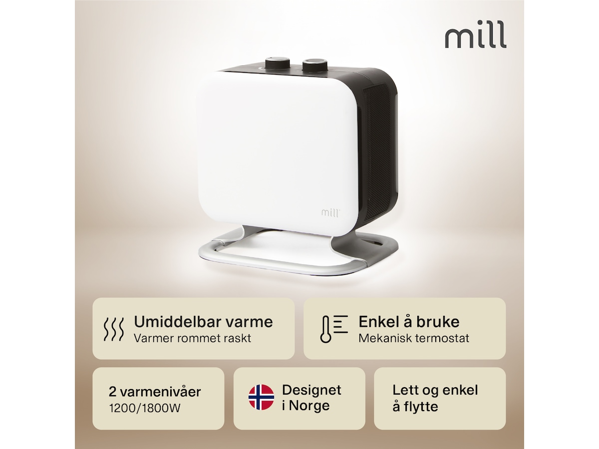 Mill Compact vifteovn 1800W med fot (hvit) Vifter & vifteovn