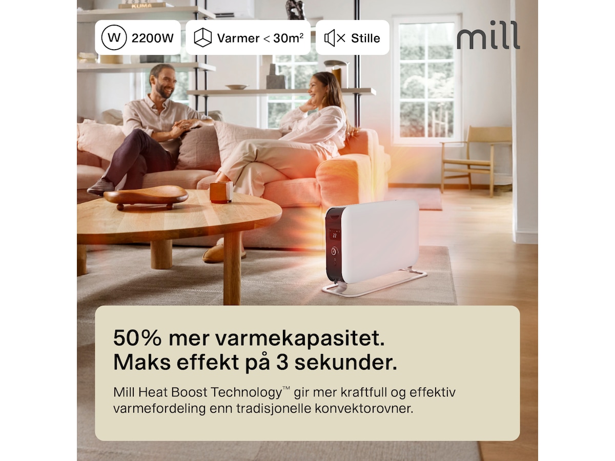 Mill Instant Max gulvovn 2200W LED (hvit) Frittstående varmeovner