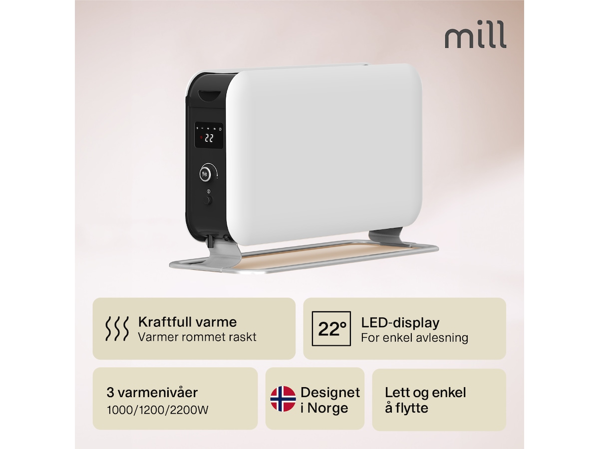 Mill Instant Max gulvovn 2200W LED (hvit) Frittstående varmeovner