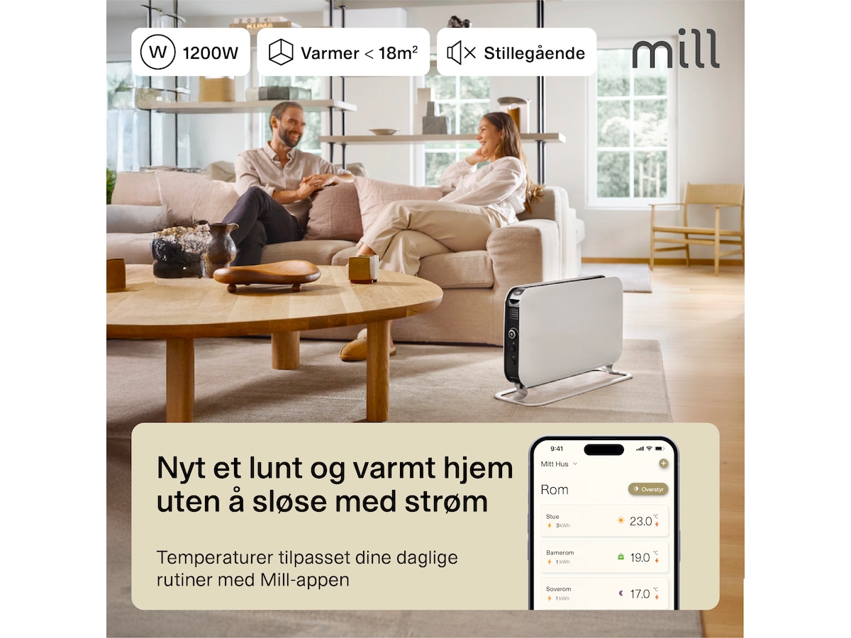 Mill WiFi gulvovn 1200W (hvit) Frittstående varmeovner