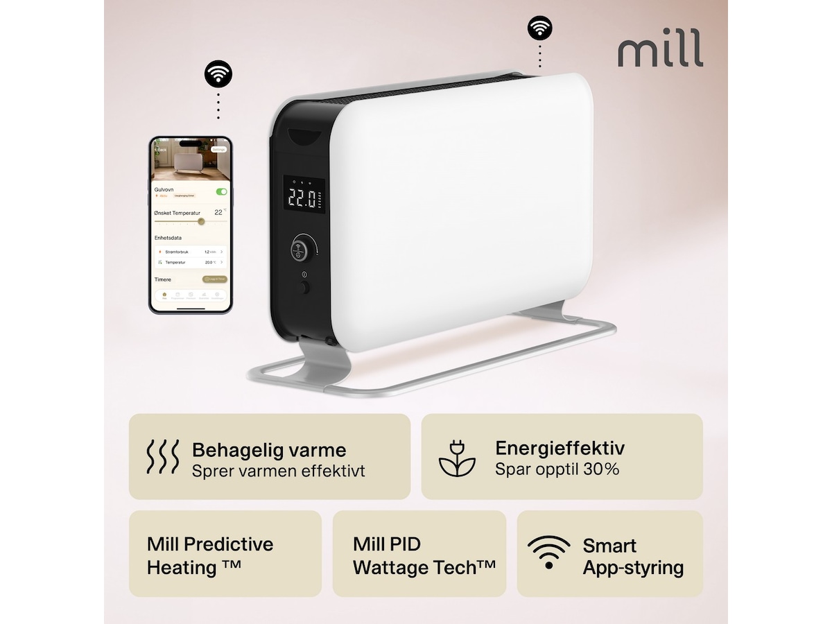 Mill Max WiFi gulvovn 1500W (hvit) Frittstående varmeovner