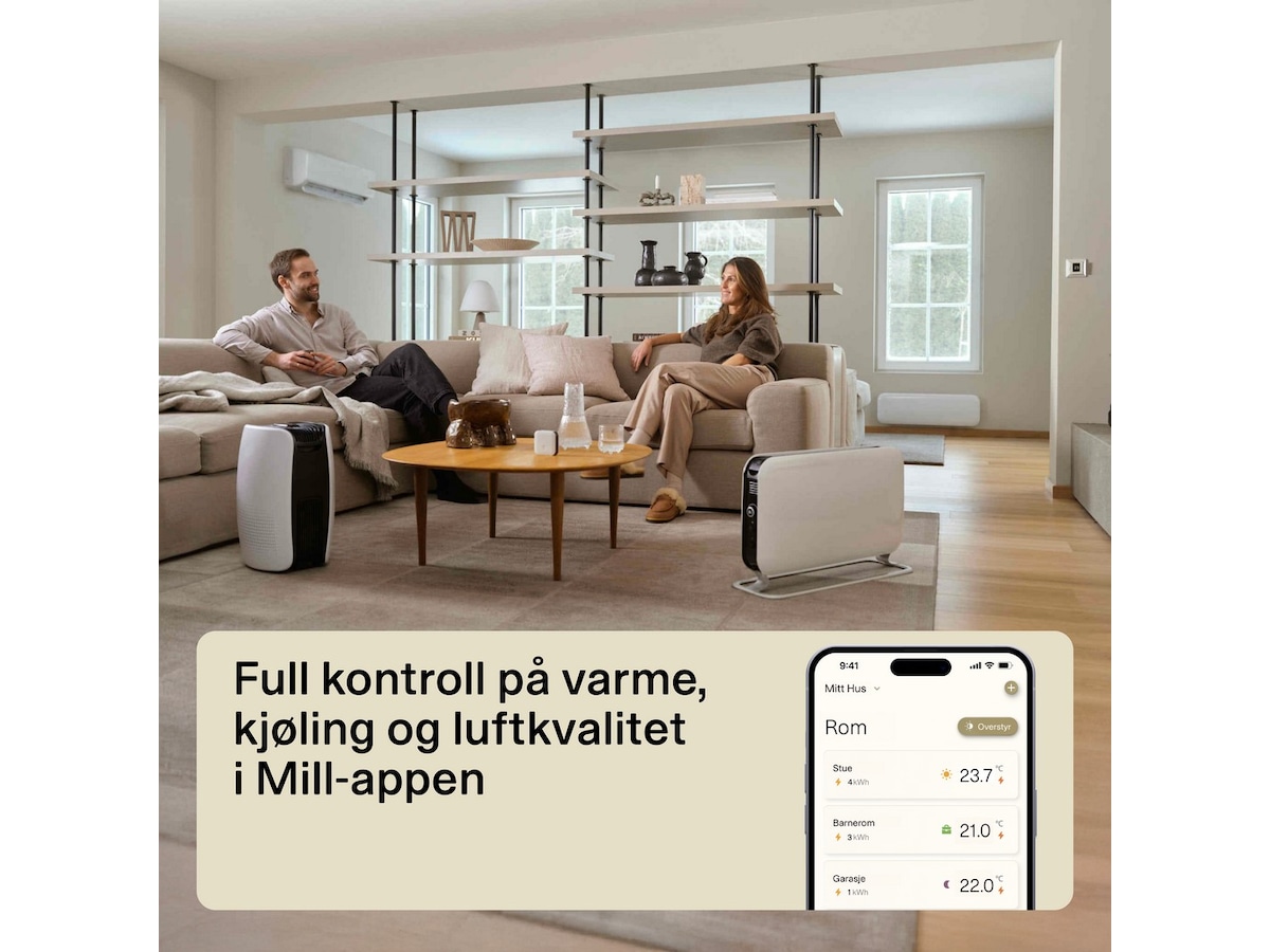 Mill Gentle Air WiFi oljeovn 1500W (hvit) Frittstående varmeovner