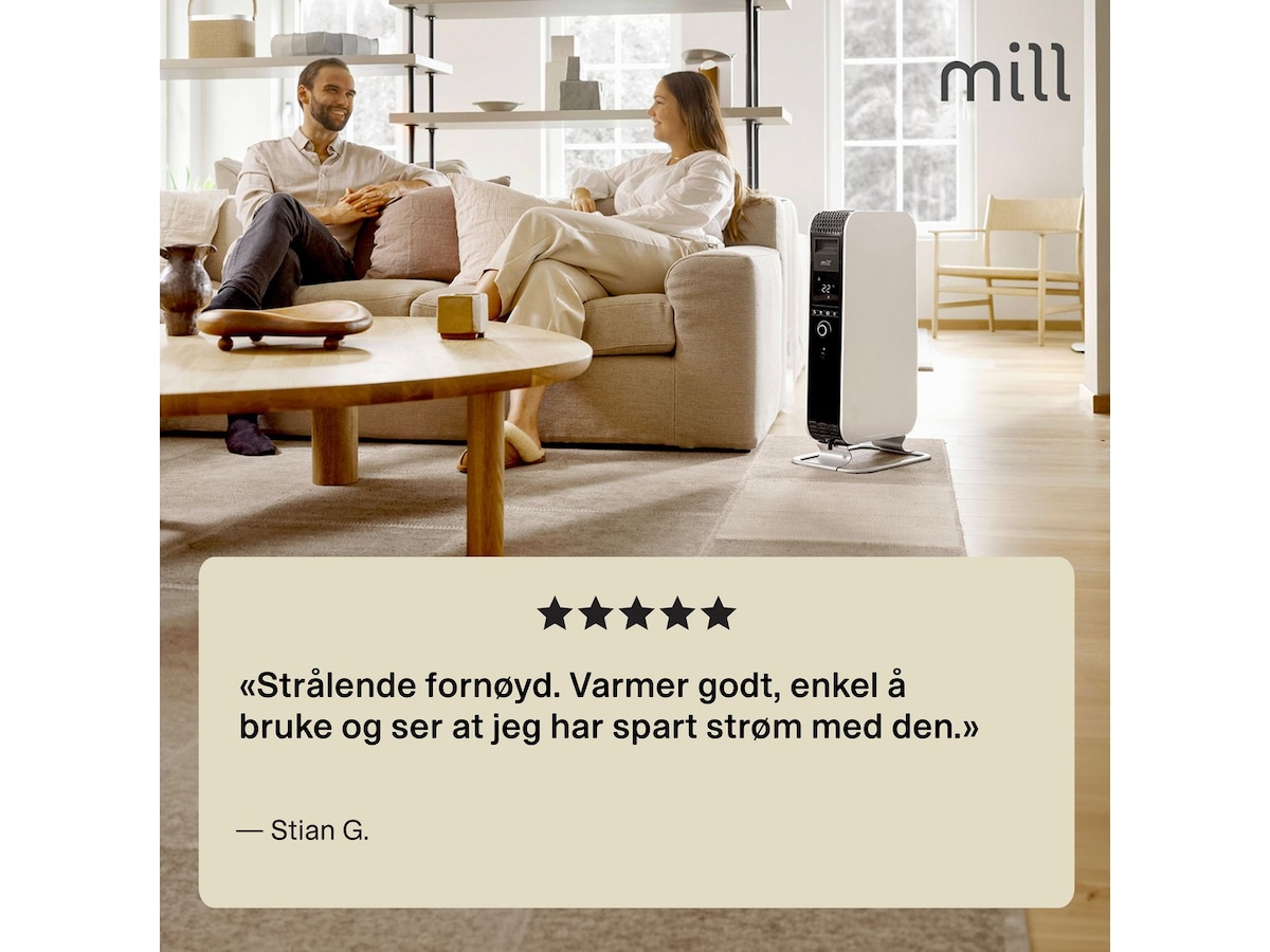 Mill Gentle Air WiFi oljeovn 1500W (hvit) Frittstående varmeovner