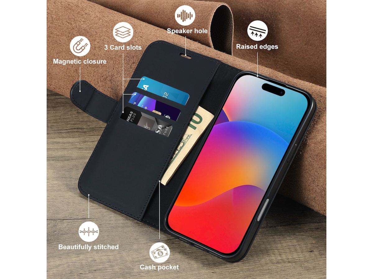 iiglo iPhone 16 Pro Lommebokdeksel (sort) Mobildeksel