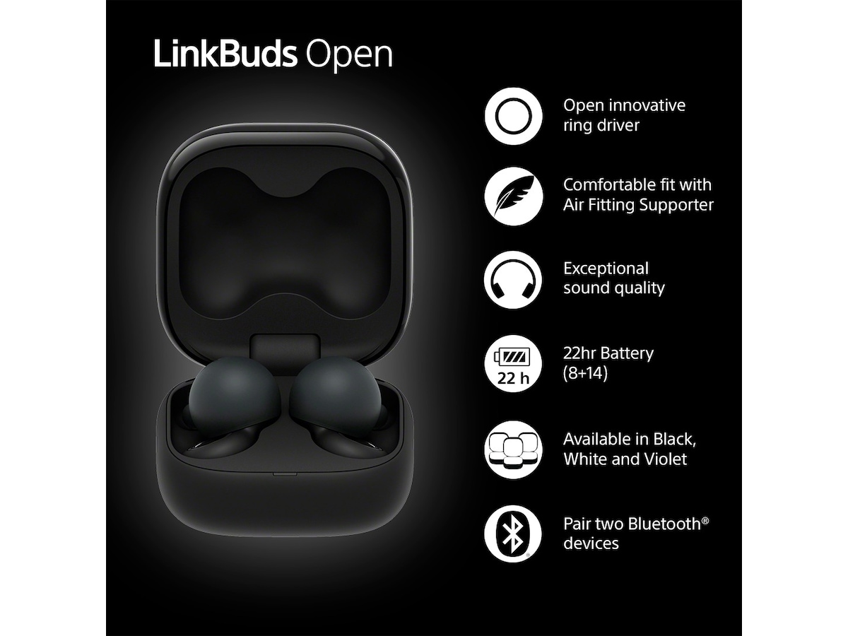 Sony Linkbuds Open True Wireless ørepropper (sort) -B-Grade Demo headset