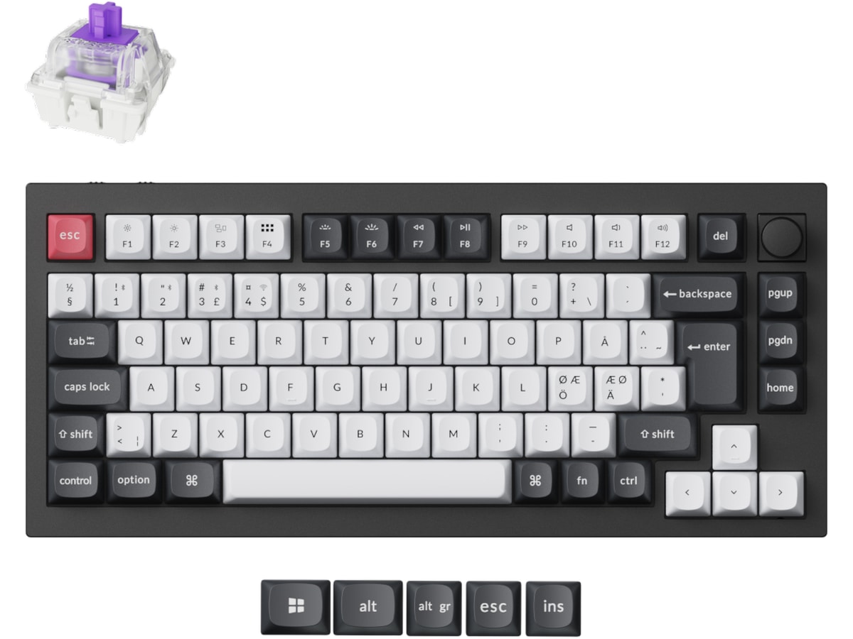 Keychron Q1 HE 75% QMK trådløst gamingtastatur (sort) Gamingtastatur