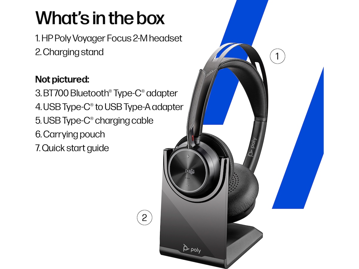 Poly Voyager Focus 2 MS USB-C Headset med ladestativ Trådløse hodesett