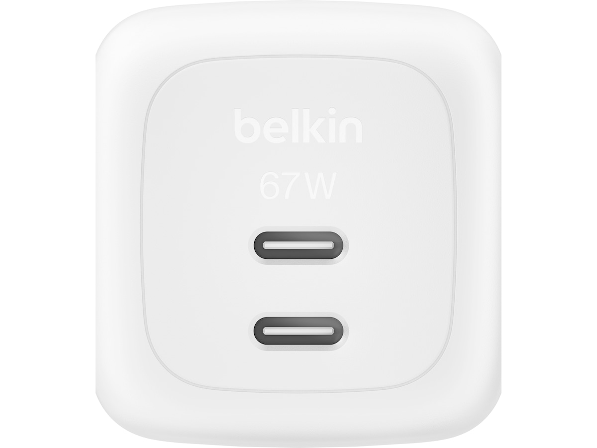 Belkin Dual USB-C PD GaN 67W vegglader (hvit) Mobilladere