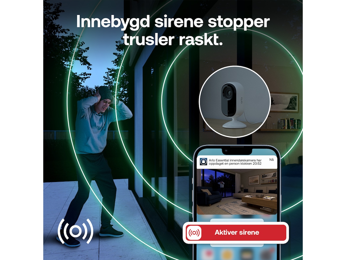 Arlo Essential 3 HD innendørs overvåkningskamera 2-pack Overvåkningskameraer