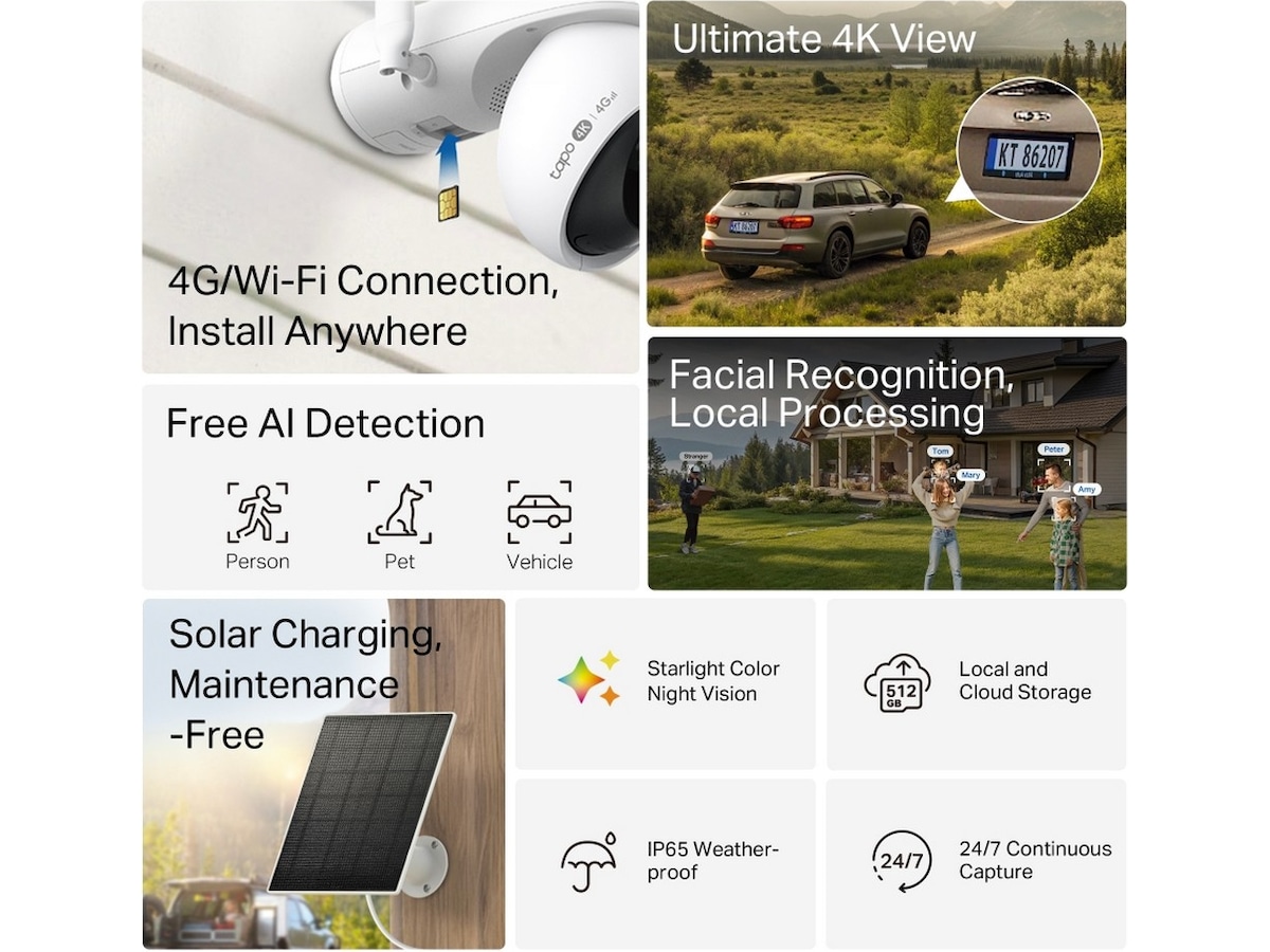 TP-Link Tapo C665G KIT overvåkningskamera solcelledrevet Wi-Fi/4G Overvåkningskameraer