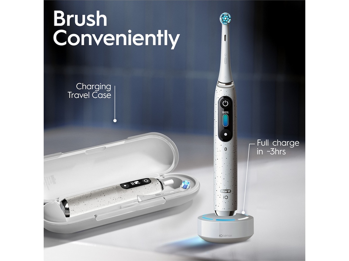 Oral-B iO 10 elektrisk tannbørste (stardust hvit) + børstehoder Elektriske tannbørster