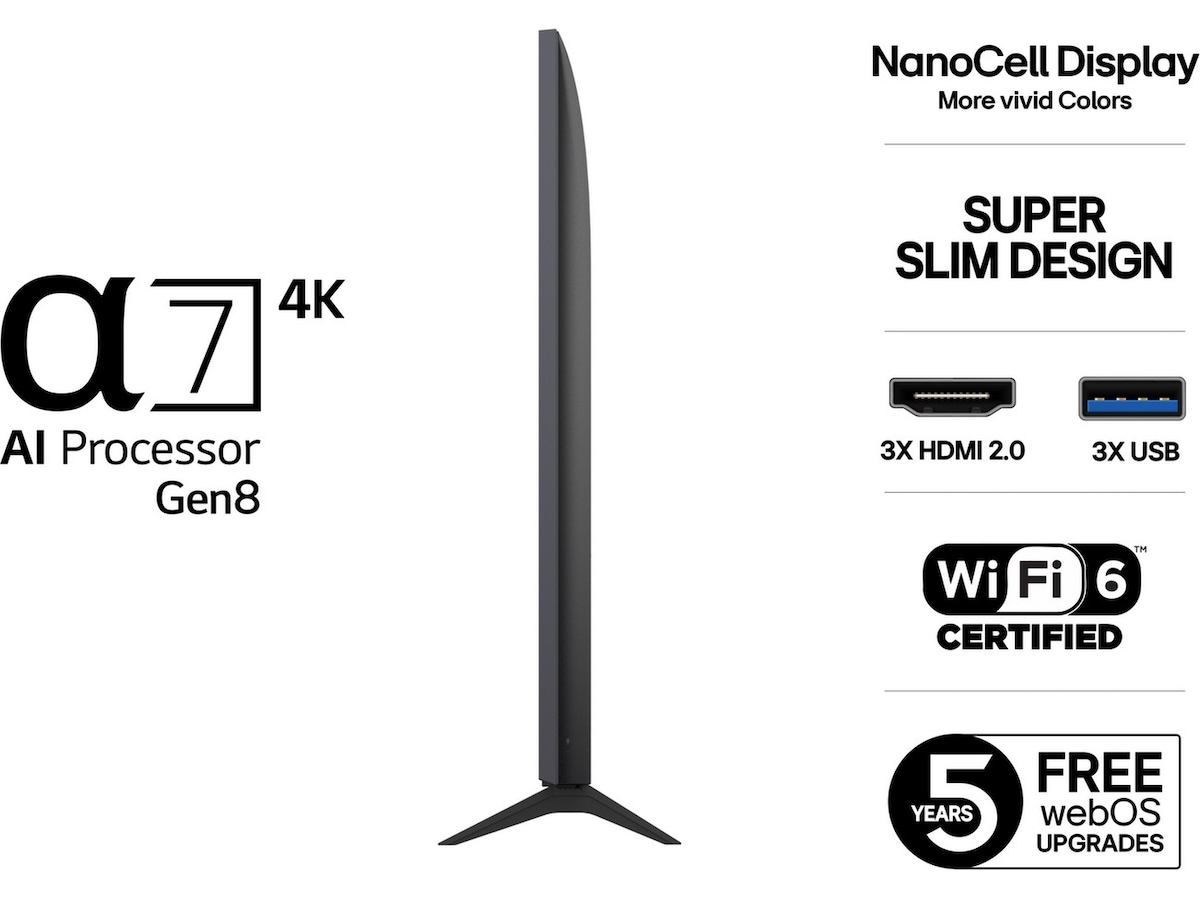 LG 75" NANO80 AI 4K NanoCell smart-TV (2025) + soundbar 60 - 69 tommer TV