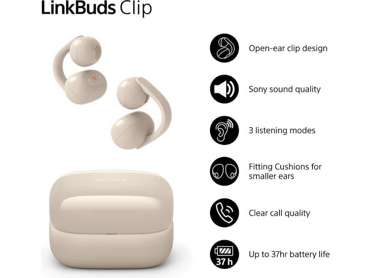 Sony LinkBuds Clip åpne øretelefoner (gråbeige) Hodetelefoner