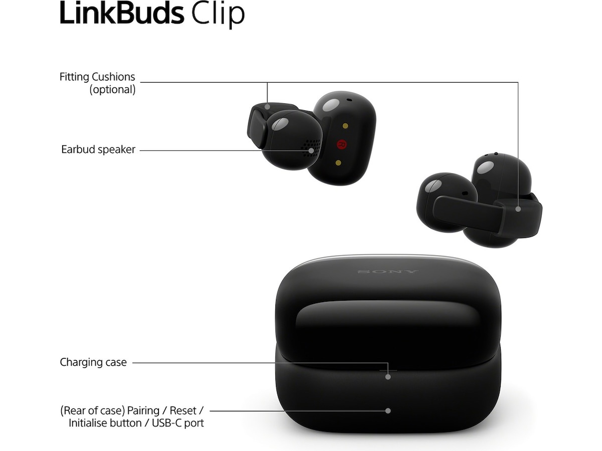 Sony LinkBuds Clip åpne øretelefoner (sort) Hodetelefoner