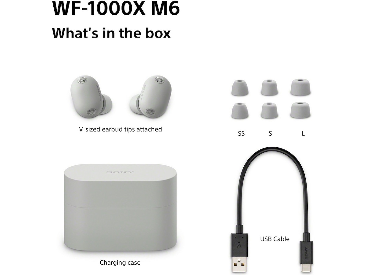Sony WF-1000XM6 trådløse ørepropper med støydemping (Platinum Silver) Ørepropper