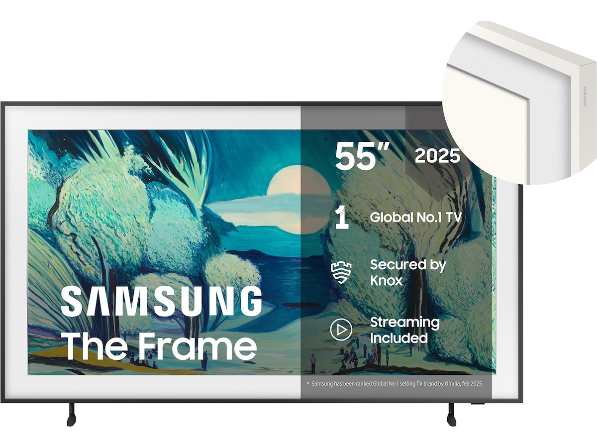 Samsung 55" The Frame LS03FA QLED 4K smart-TV (2025) + hvit ramme 50 - 59 tommer TV