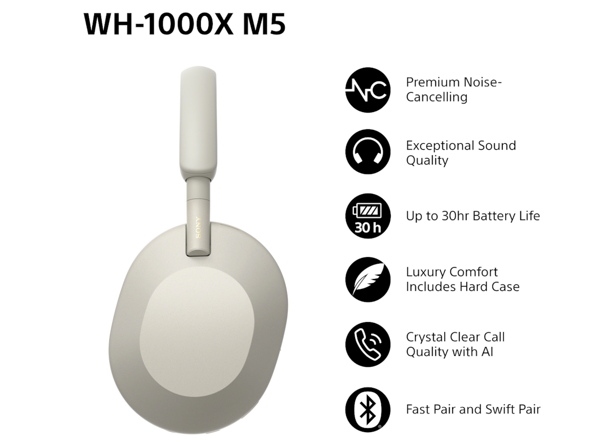 Sony WH-1000XM5 trådløse hodetelefoner, over-ear (sølv) + WF-510 buds Hodetelefoner