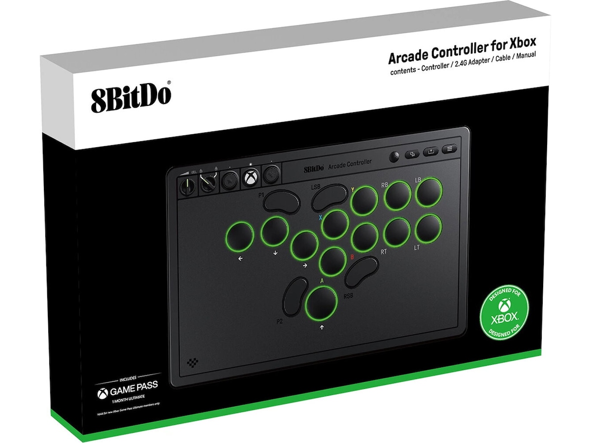 8BitDo arkadekontroller Xbox/PC (svart) Tilbehør til spillkonsoller