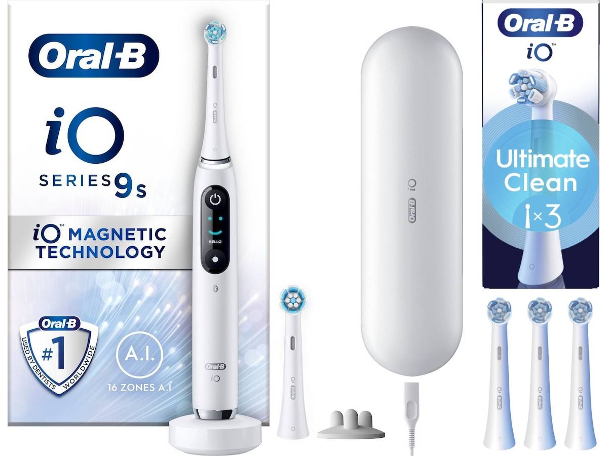 Oral-B iO 9 elektrisk tannbørste (hvit) + 3pk børstehoder Elektriske tannbørster