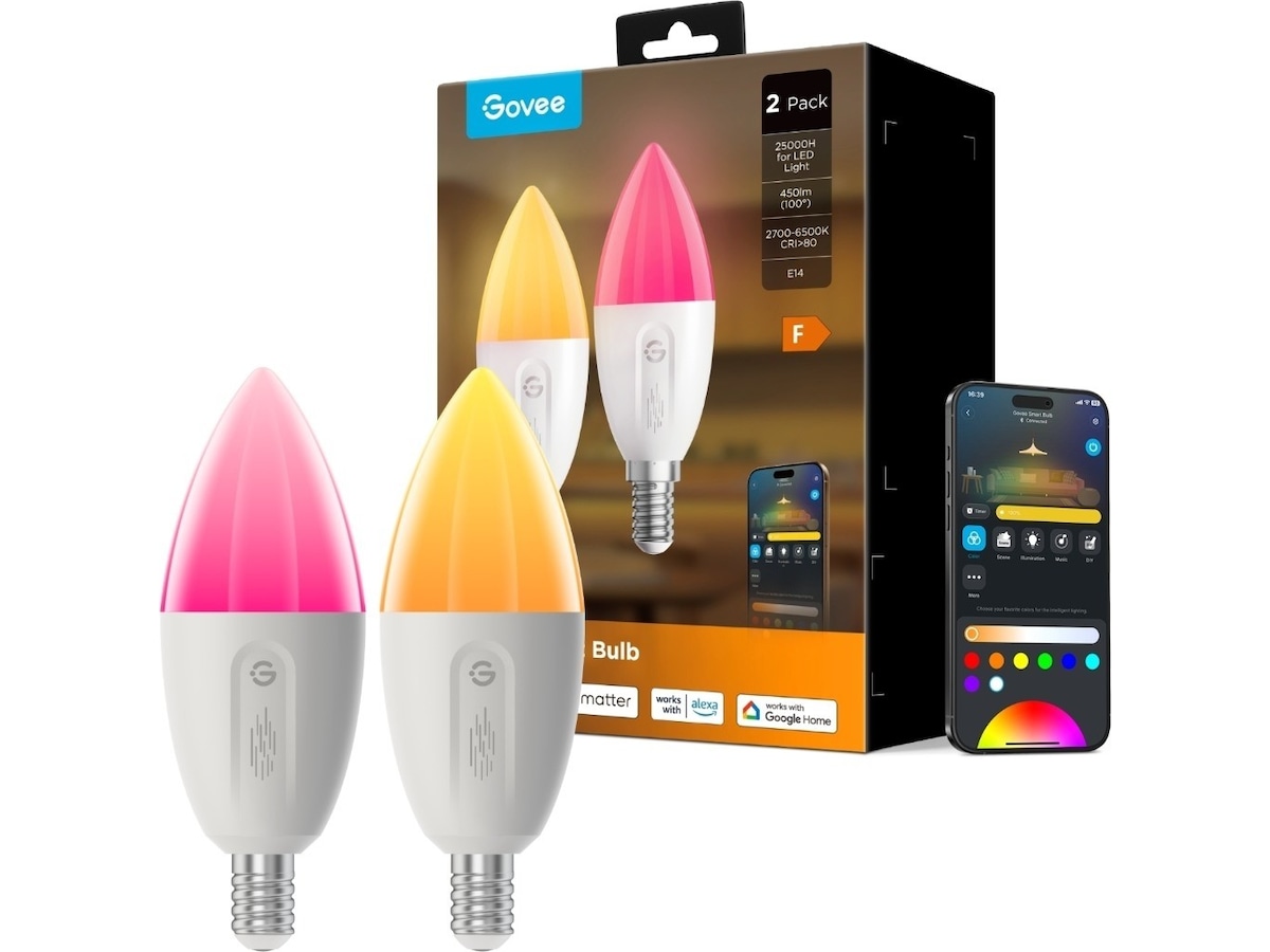 Govee E14 LED smart lyspære (2-pack) Lyspærer & LED-pærer