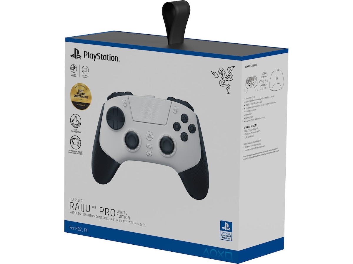 Razer Raiju V3 Pro trådløs kontroller for PS5 og PC (hvit) Tilbehør til spillkonsoller