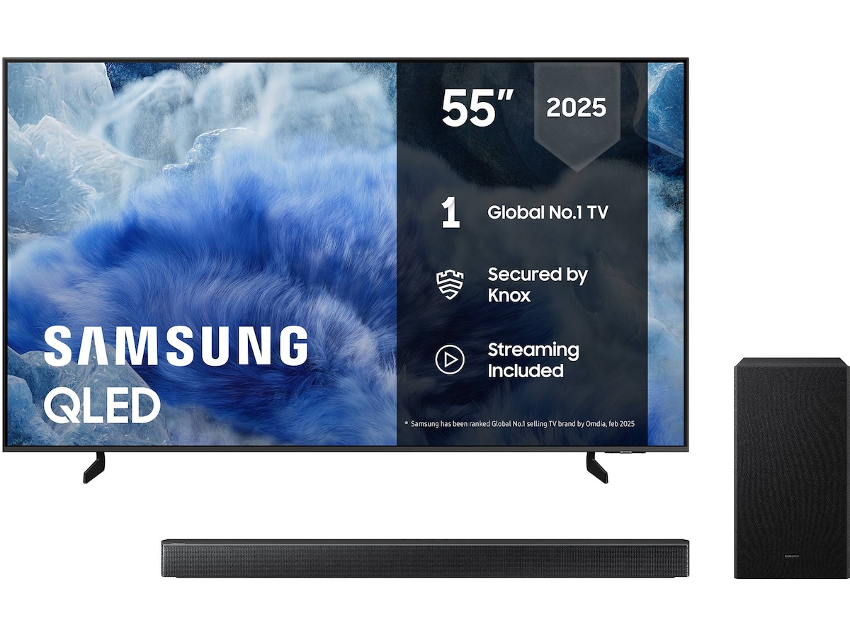 Samsung 55" Q8FA QLED 4K smart-TV (2025) + lydplanke 50 - 59 tommer TV