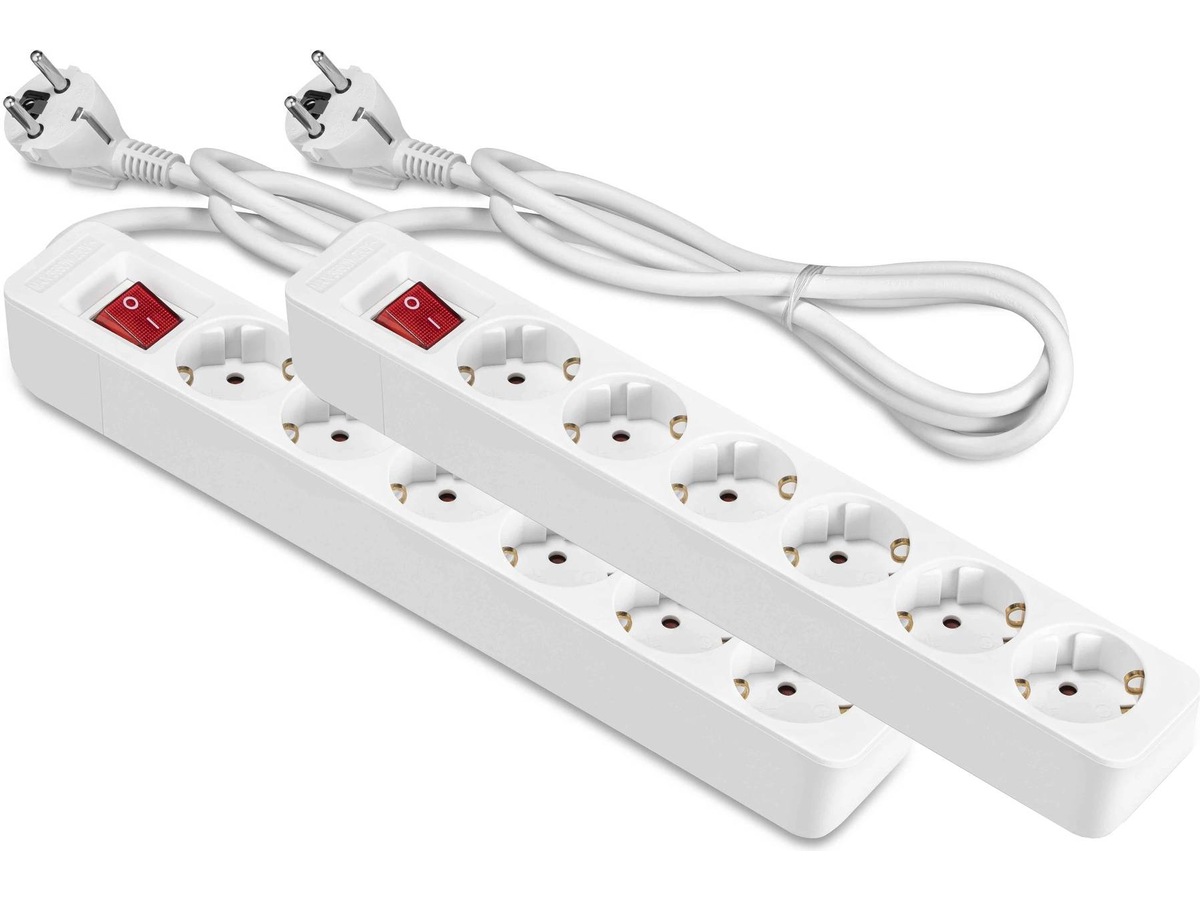 ON 6-vei strømforgrener 1.5m 2-pack Skjøtekabel & forgrener