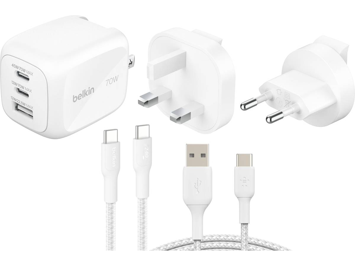 Belkin BoostCharge Pro GaN 70W vegglader + reiseadapter Mobilladere