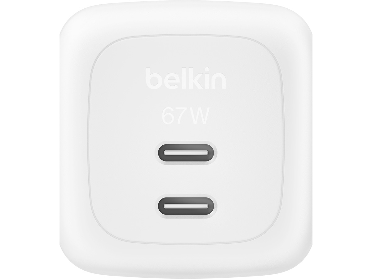 Belkin vegglader 67W dobbel USB-C PD GaN (hvit) Mobilladere